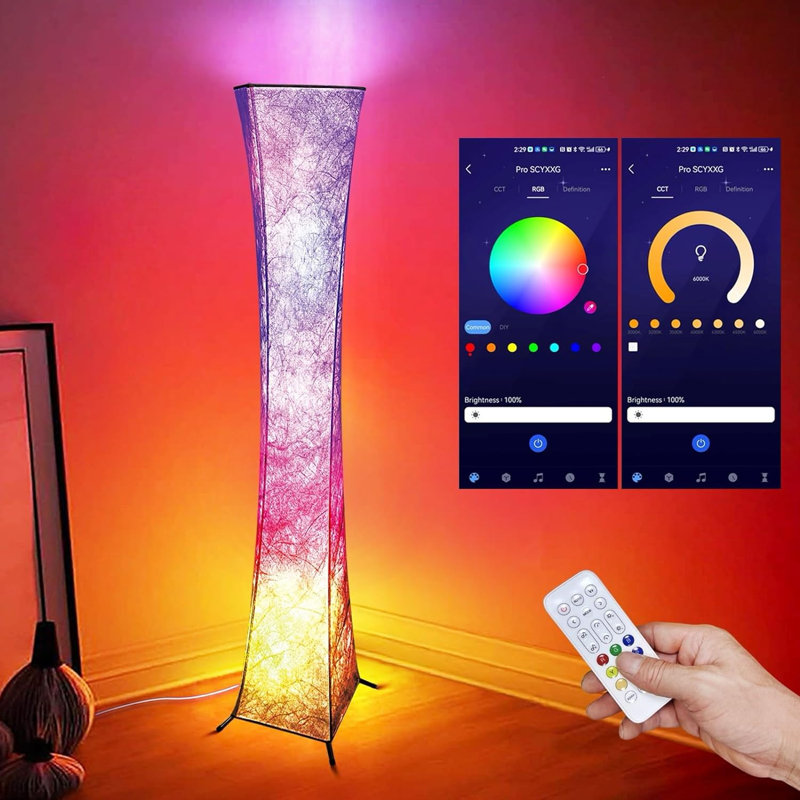 Ivy Bronx Floor Lamp Smart Led Lamp RGB Color Changing With APP Remote Control DIY Mode Music Sync Standing Modern Corner Lamp For Living Room Bedroom Game Square 62 Inch Wayfair